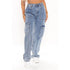 Fashion Multi-pocket High Waist Cargo Pants Women's Wide Leg Jeans